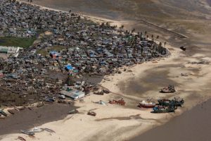An aerial view of a neighborhood affected by Cyclone Idai on March 24, 2019 in Beira, Mozambique.